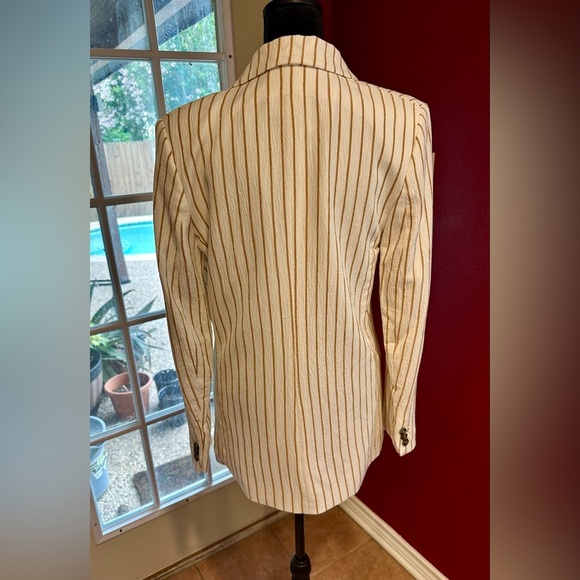 H&M Women’s Blazer US 6 | Beige White Pinstripe | Longline One-Button - Picture 5 of 9